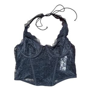 PacSun L.A.HEaRTS Black Elegant Lace Halter Top Corset Size S NWT